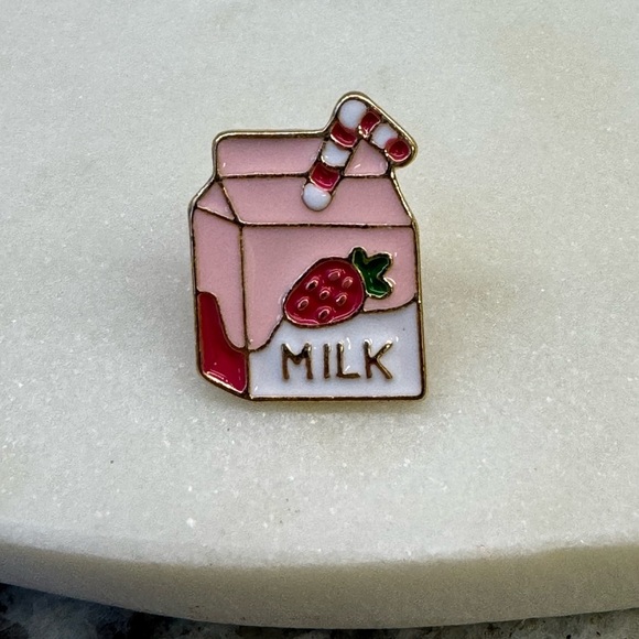 3/$15 Cute Strawberry Milk Carton Pin Brooch - Picture 3 of 6